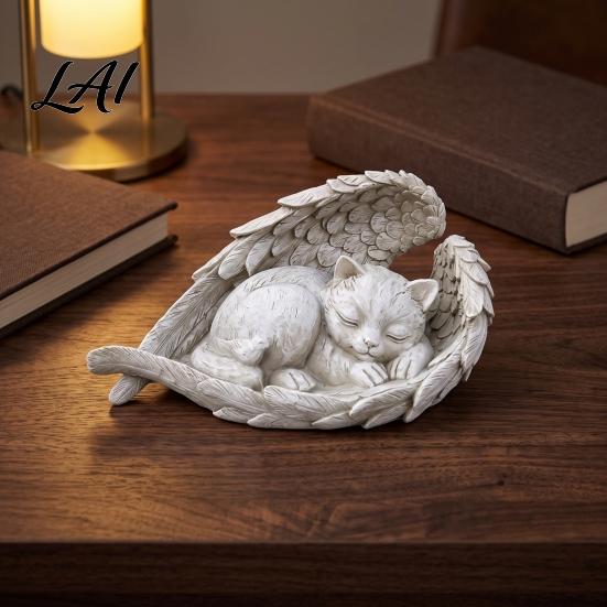 Haustierverlust Andenken Gedenkstatue mit Engelsflügeln Hund/Katze Haltbares Harz Geschenke für Katzen Skulptur Wetterfest Gedenkornament Outdoor