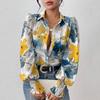 Ladies Spring Summer Lantern Sleeve Flower Printed All Match Shirt Top