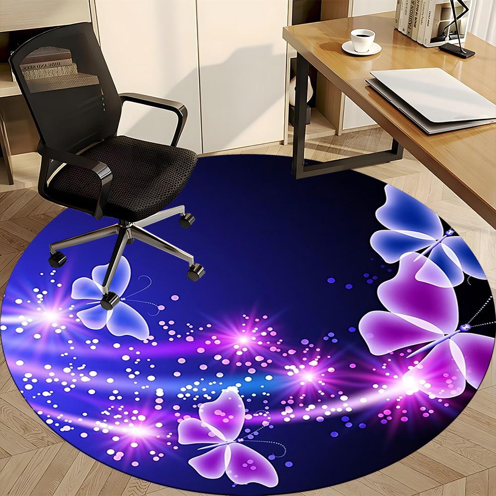 1pc Butterfly Night Light Carpet for Office Non-Slip, Round Carpet, Soft & Comfortable, Carpet for Office, Lightweight Round Floor Mat