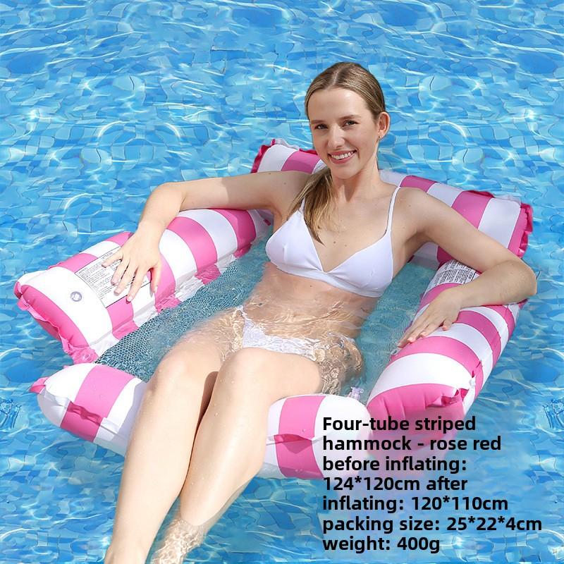 Summer Swim Foldable Striped Inflatable Lounge Hammock Stripe Swimming Pool Parties and Floating Mat Pool Toys Pool Inflatable