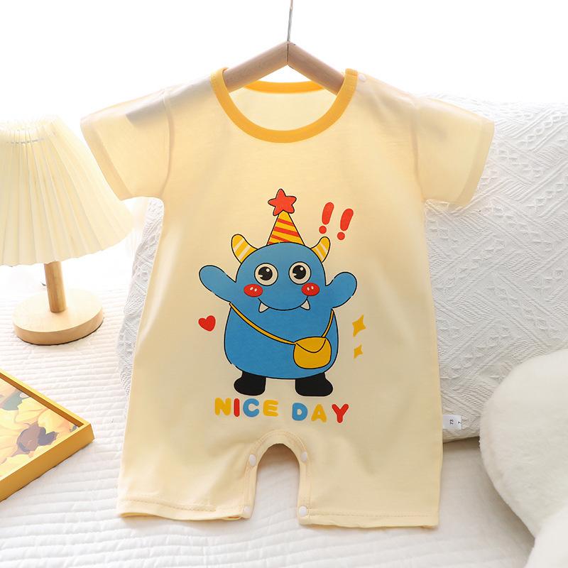 2026 Summer Kids O-Neck Short Sleeve Pajama-Rompers Baby Spring Short Crawling Clothes Cartoon Cotton Jumpsuit for Girl Boy