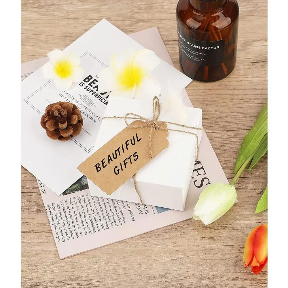 For Brown Premium Double Sided Card Clothes Tag, Send 20m Hemp Rope Make Gift Tag Price Tag and DIY 100 Pcs 3 X 5 CM