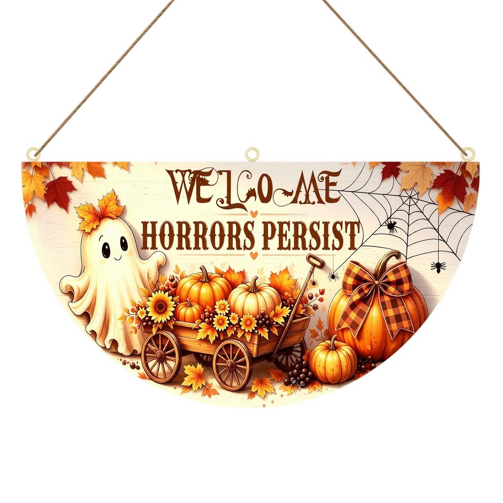 2 Pack Halloween Half Circle Pumpkin Fan Shaped Flags with Clips for Outdoor Garden Decor