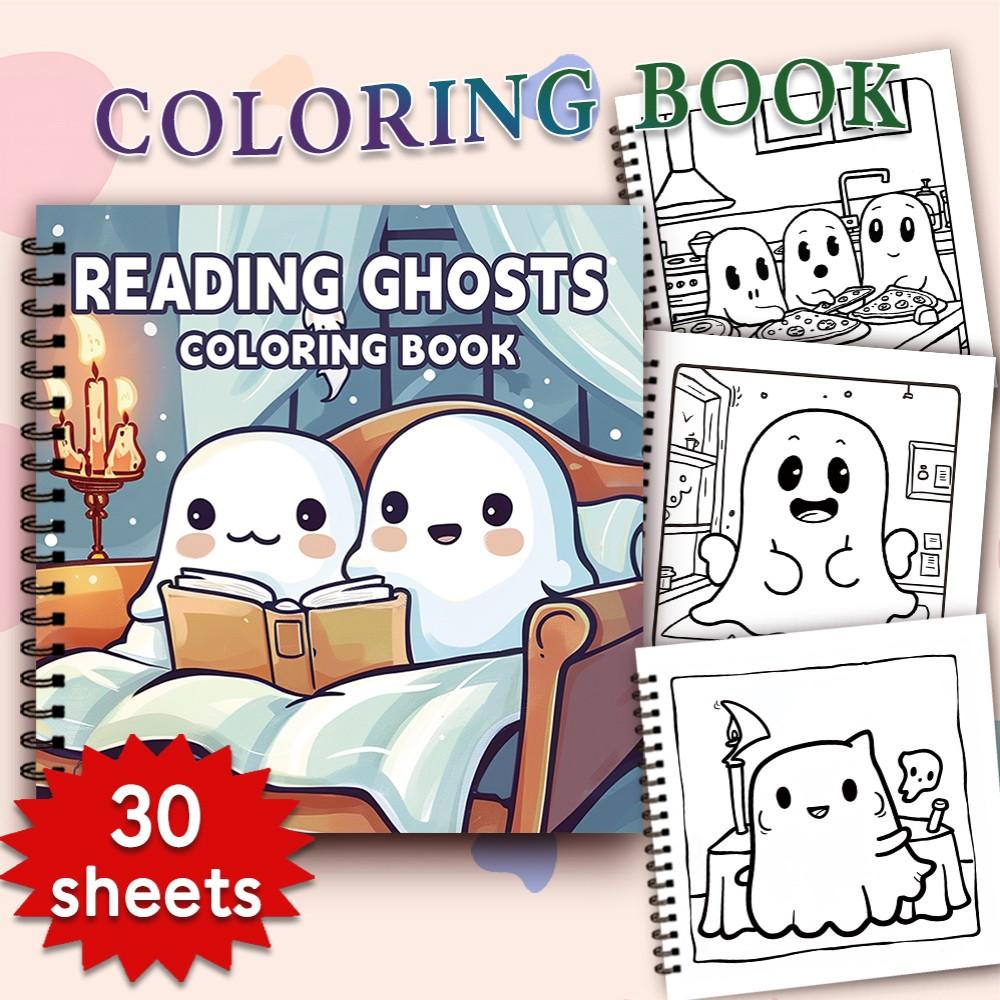 Cute Spooky Coloring Book - Teen Coloring Book 30 Sheets 100gsm 8.3x 8.3 Great for anxiety relief, Christmas, Halloween!