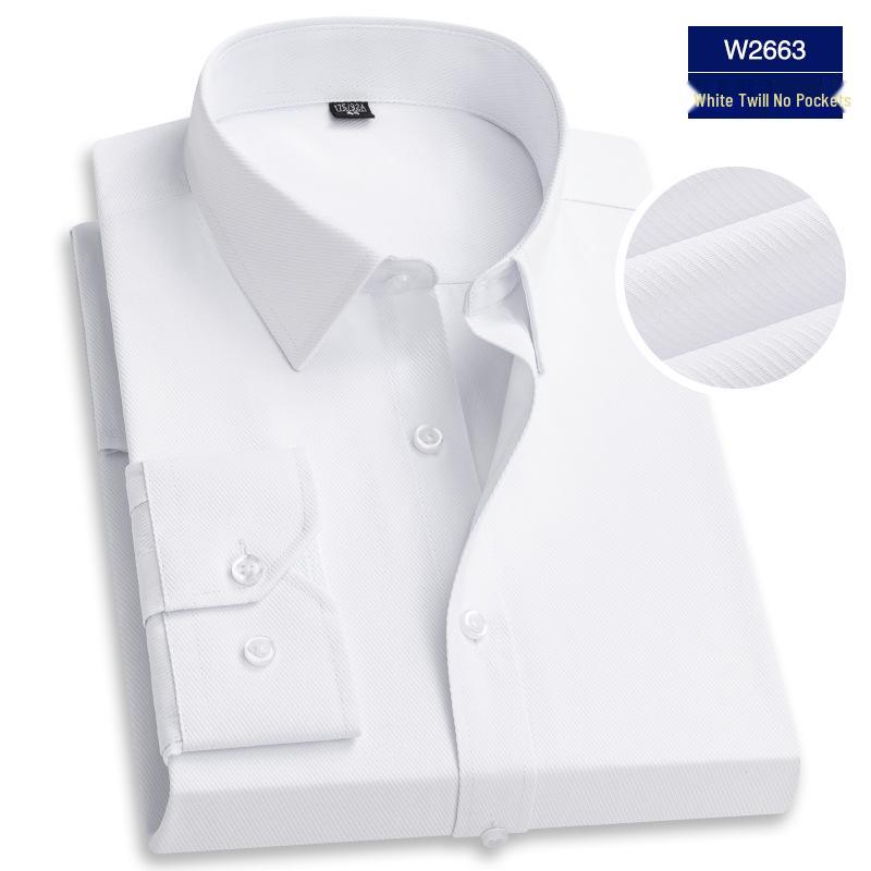 Herre Profesjonell Langermet Hvit Businessskjorte med Brodert Logo, Rynkefri.