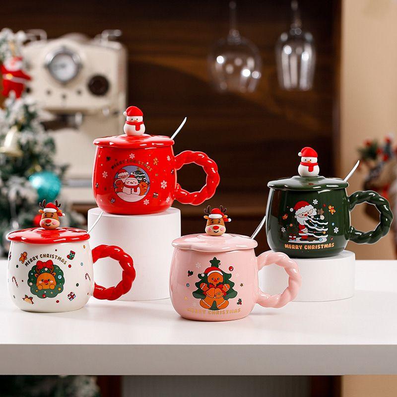 Cartoon Cup Cute Elk Mark Cup with Lid Wedding Couple Personalized Children's Christmas Gift Drinkware