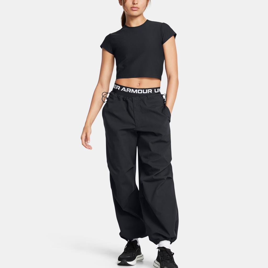 Under Armour Meridian Rib Solid Fashion Versatile Round Neck Short Sleeve T-Shirt Women T-Shirts Black 1386615-001
