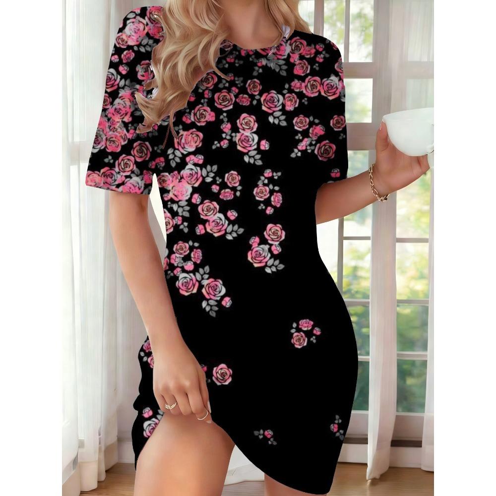 Summer Fashionable Colorful Short Sleeve Mid Length Dresses Suitable Leisure Activities Outings Parties Animal Creative 3d Soft Comfortable Dresses