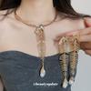 Diamantbesetzte Fischgräten-Perlen-Steckohrringe Halsketten-Set modisch übertriebenes modisches Designgefühl Schmuck Damen
