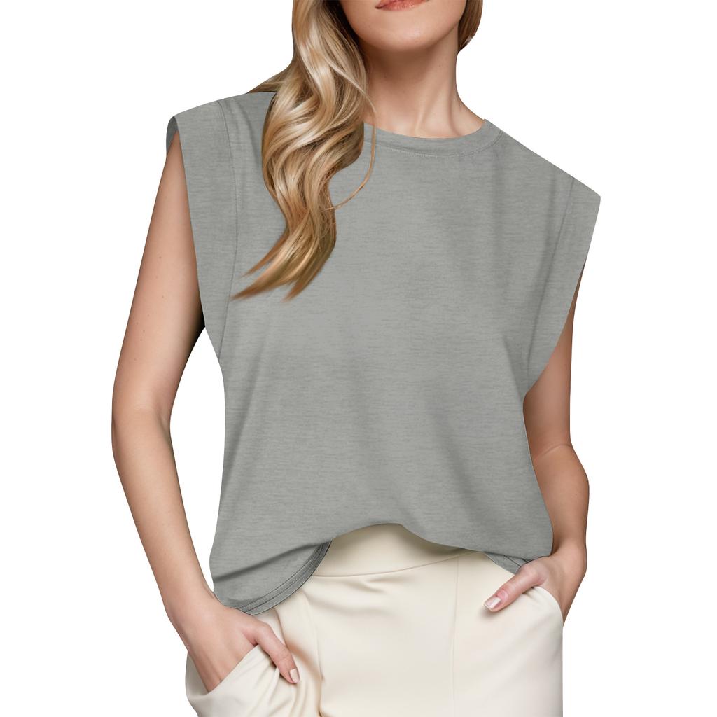 Women's Fashion Cap Sleeve Top Summer Vest Basic T-Shirt Casual Loose Striped Solid Color Top