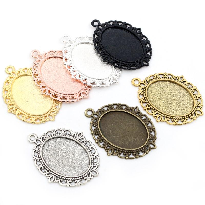 10pcs 18x25mm Inner Size 7 Colors Vintage Style Cameo Cabochon Base Setting Charms Pendant Necklace Findings