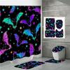 Hot 4Pcs Halloween Shower Curtain Set with 12 Hooks & Toilet Mat, Spooky Bat Ghost Print Waterproof Bathroom Decor for Housewarming