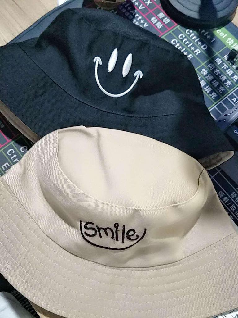 Women's Double-Sided Smiley Face Bucket Hat - Sun Protection, Korean Style, Embroidered, Large Brim