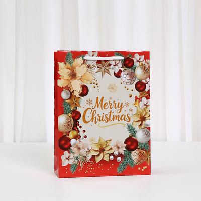 12/30pcs Merry Christmas Paper Tote Bags Reusable Gift Bags with Rope Handles for Holiday Parties Packing Candy Gifts Cake
