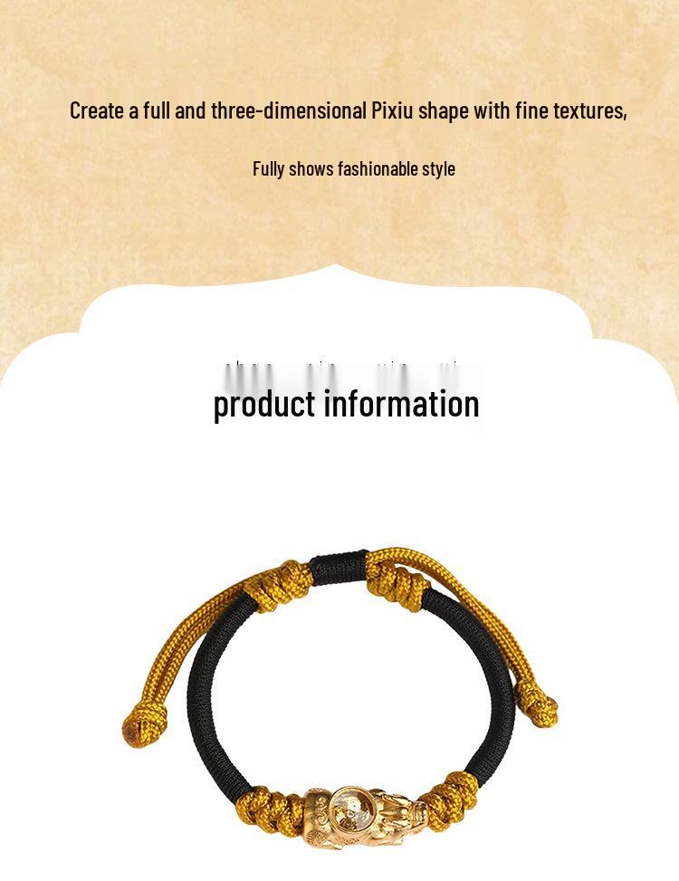 Dragon Knot Gold-Plated Silver Pixiu Bracelet - Handmade Woven Copper, Couple Style, Thai Sand Gold Design for Luck and Fortune.