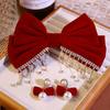 Red Big Bow Bride Wedding Engagement Toast Headgear Fugitive Princess Hair Accessories New Year Head Flower High-End Hairpin