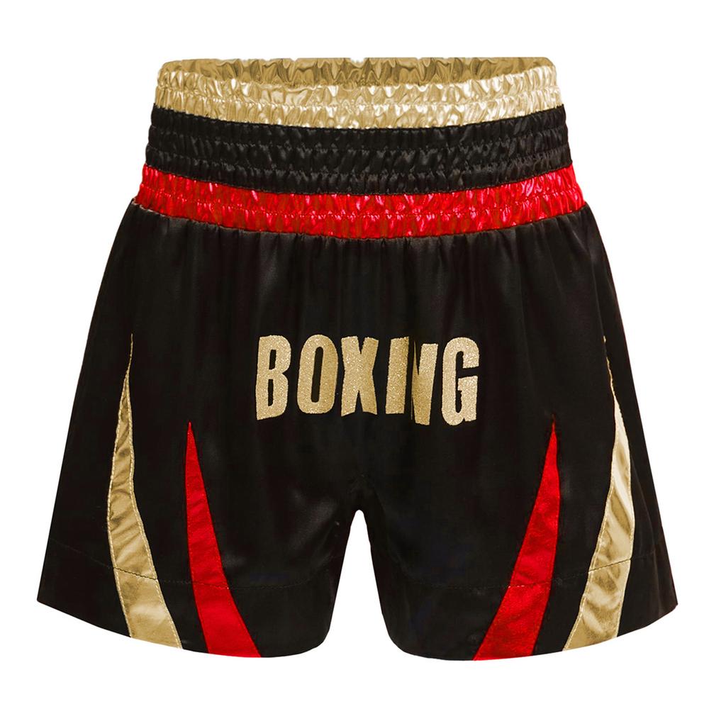 Jungen Boxausrüstung Set: Satin-Bademantel mit Gürtel und metallischem Besatz, Color-Block-Shorts & Tigerprint-Trainingshandschuhe