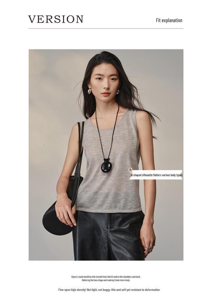 Lekasha Women's 100% Pure Cashmere Round Neck Knit Vest, Loose Fit, Slimming, Sleeveless Layer
