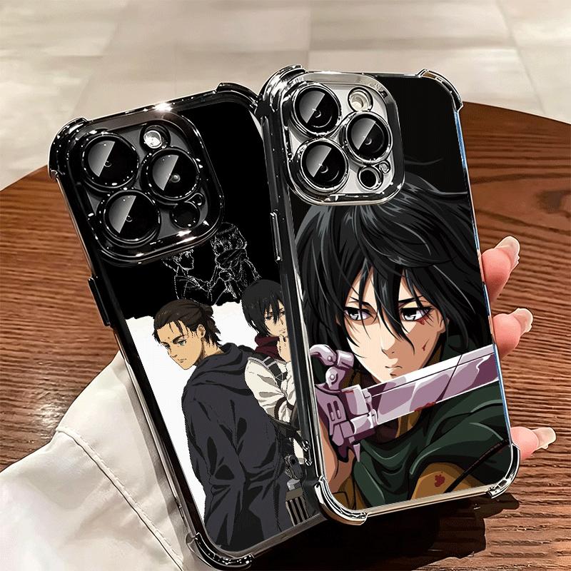 A-Attack On T-Titan Mikasa Plating Phone Case For Iphone 16 17 Pro Max Air 16E 14 15 Plus 12 13 Mini Anti-Fall Airabag Cover