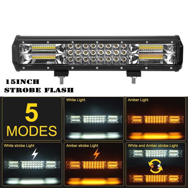 AUXBEAM 7 Inch 300W LED Work Light Bar – Amber/White Strobe – Spot Beam – IP68 – 5 Yr Warranty - View #5