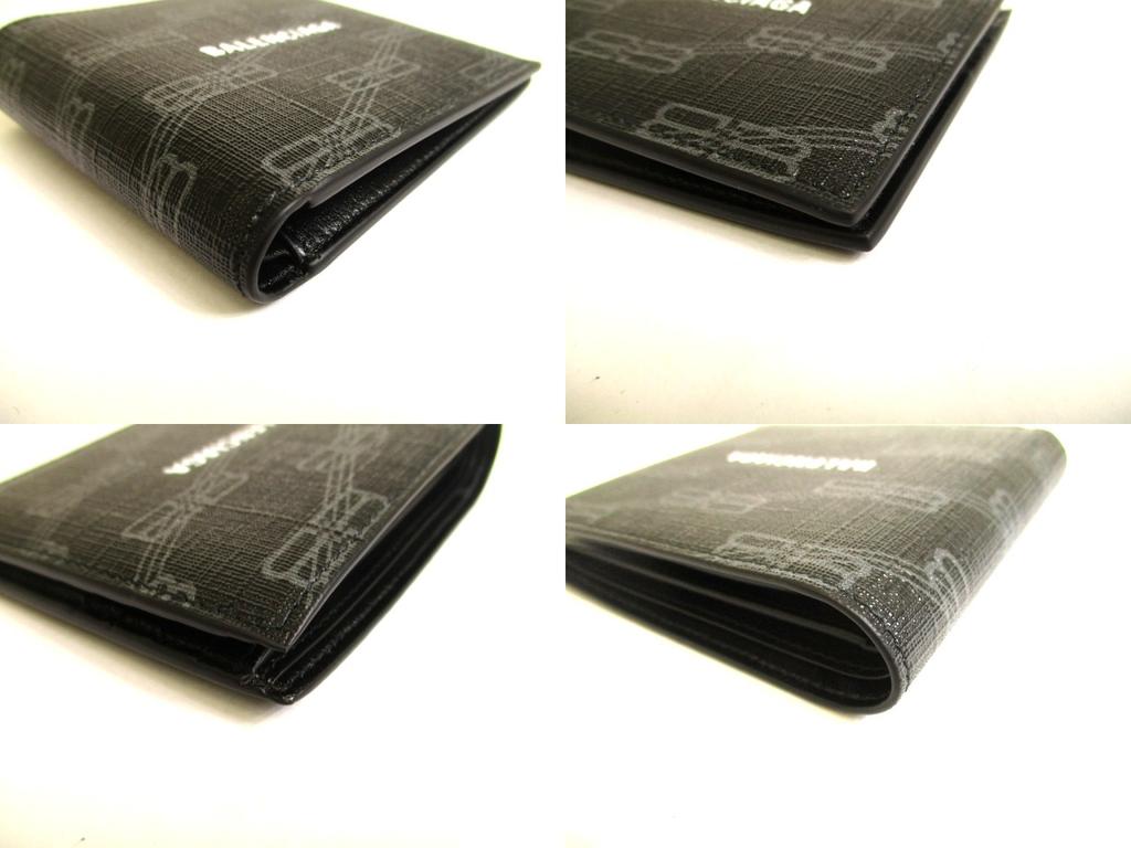 Authentic BALENCIAGA Signature Square Black Leather Bifold Bill Wallet #a837  Refurbished