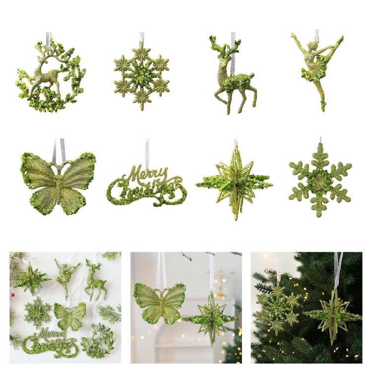 Shatterproof Snowflake Christmas Tree Ornament Glittering Green Acrylic Hanging Decoration Seasonal Accessories