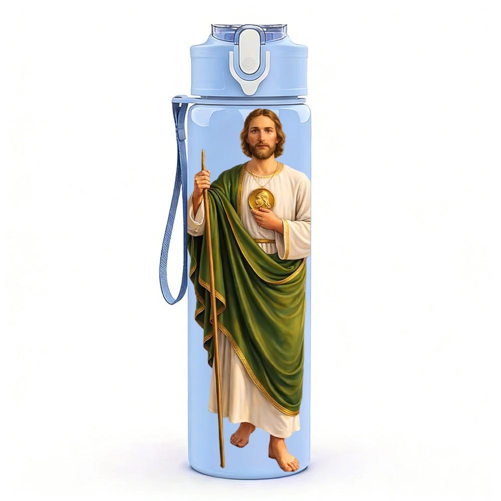 1PC Saint Joseph Religious Figure 750ml Color Plastic Sports Water Bottle Leakproof Flip Straw Lid Suitable for Sports Office Home Use