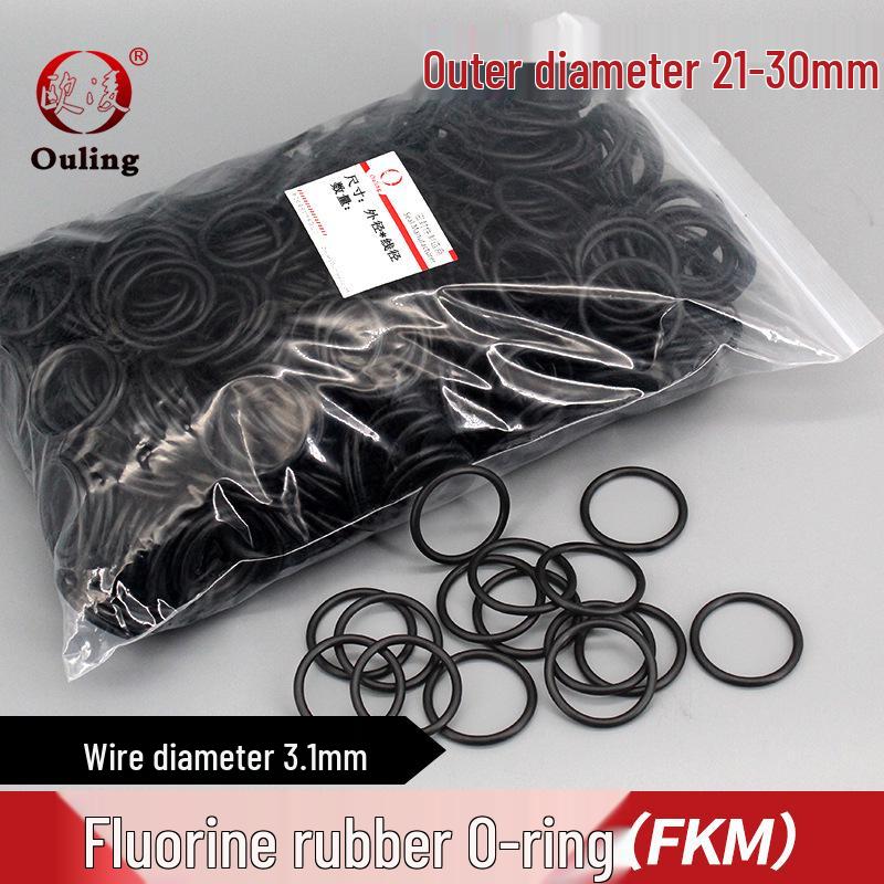 Black Temperature-Resistant Fluororubber O-ring, Outer Diameter: 21-30mm x 3.1mm