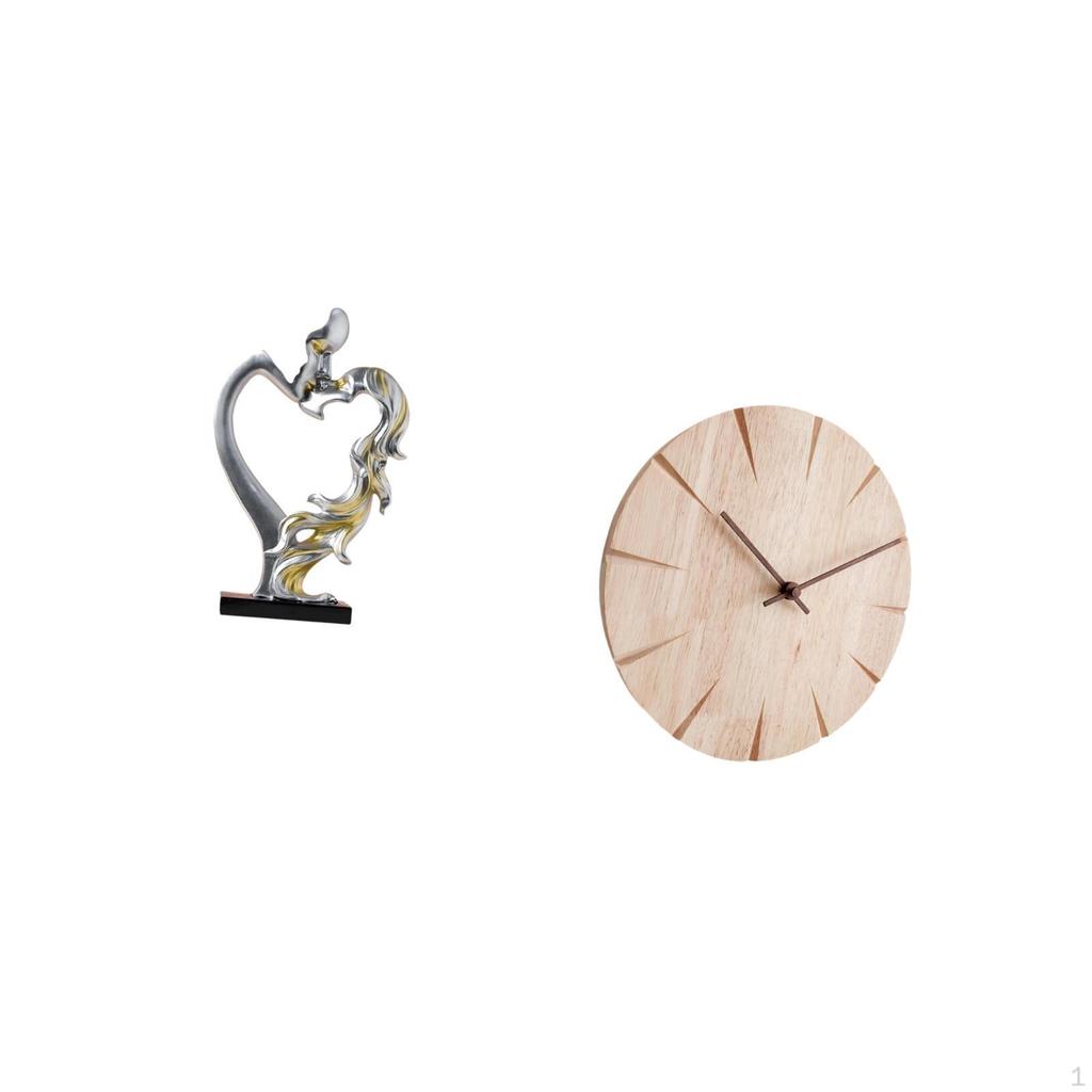 Figurine with Artistic Wooden Wall Clock Creative Collectible Ornament for Bedroom Wedding Office