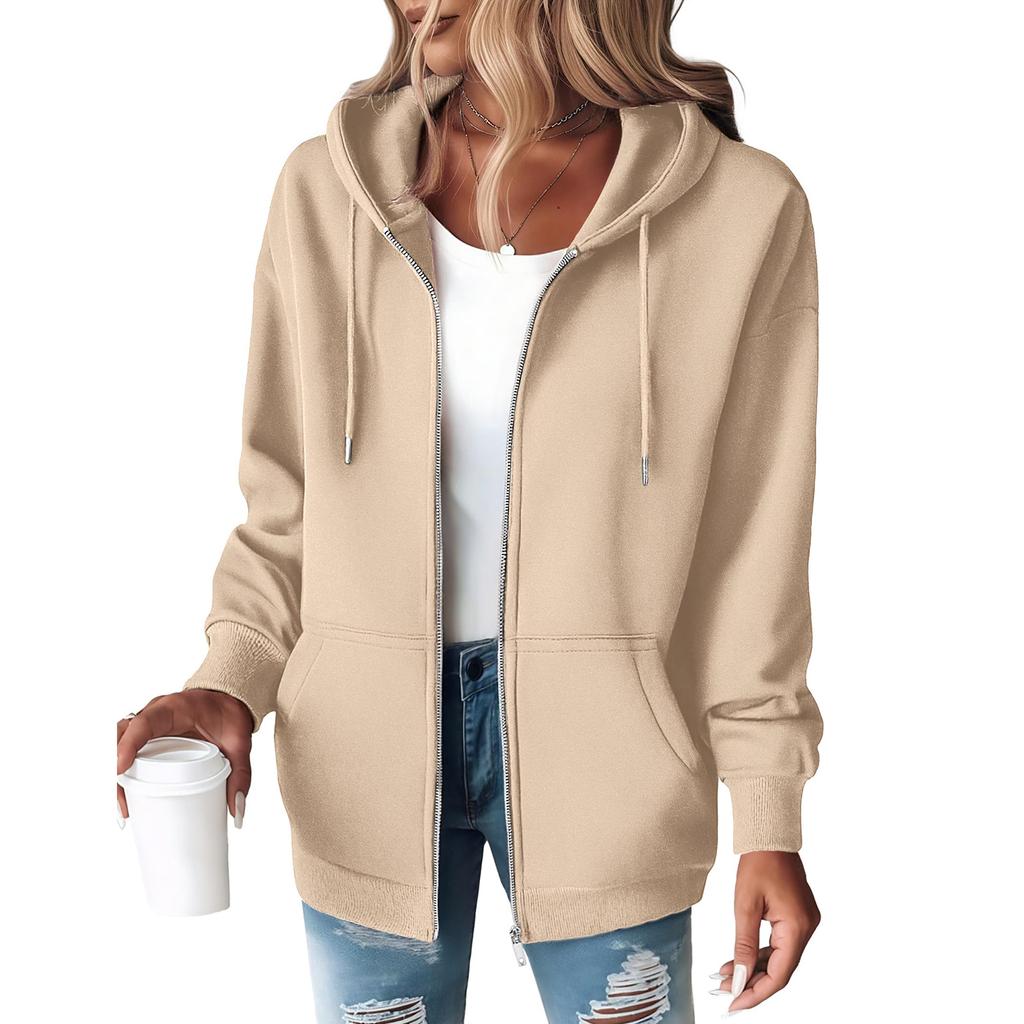 Damen-Hoodie mit halbem Reißverschluss, Kordelzugkapuze und Tasche für legere Alltagsmode