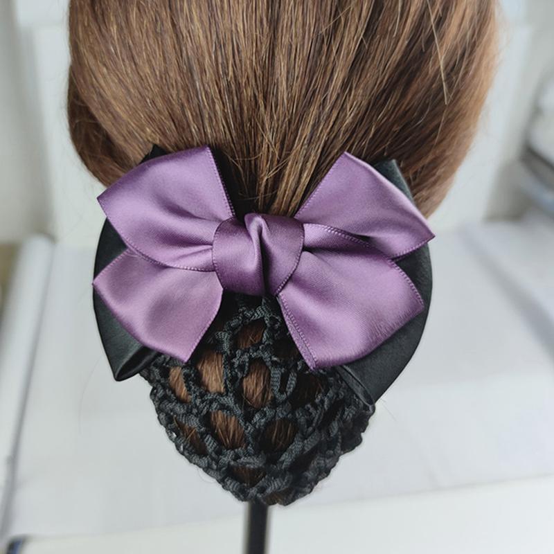Nurse Stewardess Hair Accessories Bowknot Stripe Net Bun Hair Cover Women Barrette Net Bun Crochet Net Bun Snood