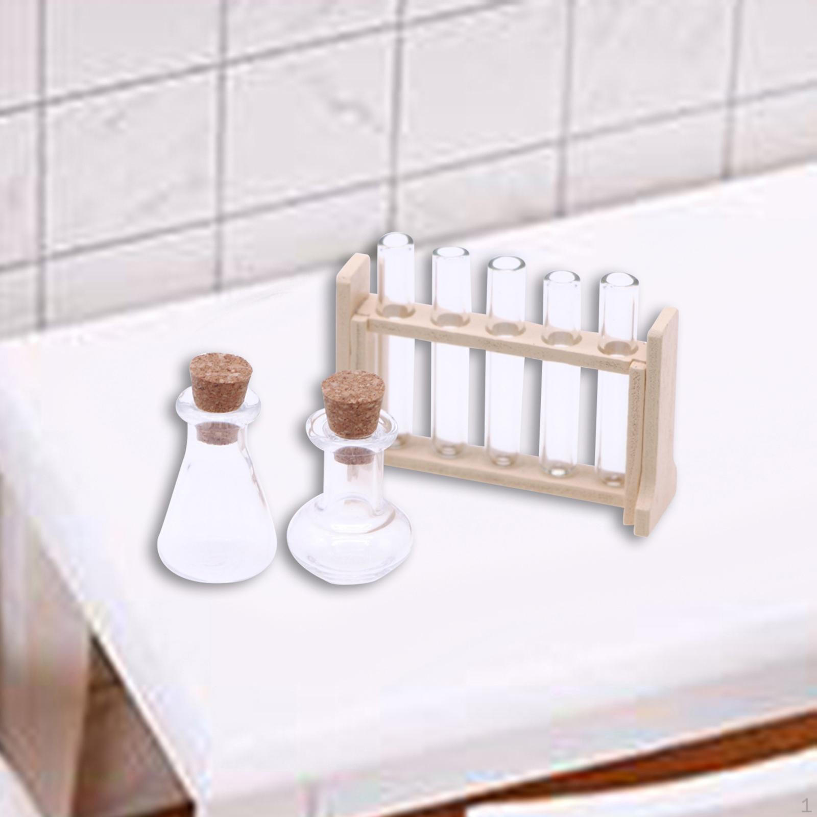 

1/12 Набір пробірок для лялькового будиночка Експерименти Прозорі скляні пробірки Наукова лабораторія Модель лялькового будиночка Wood