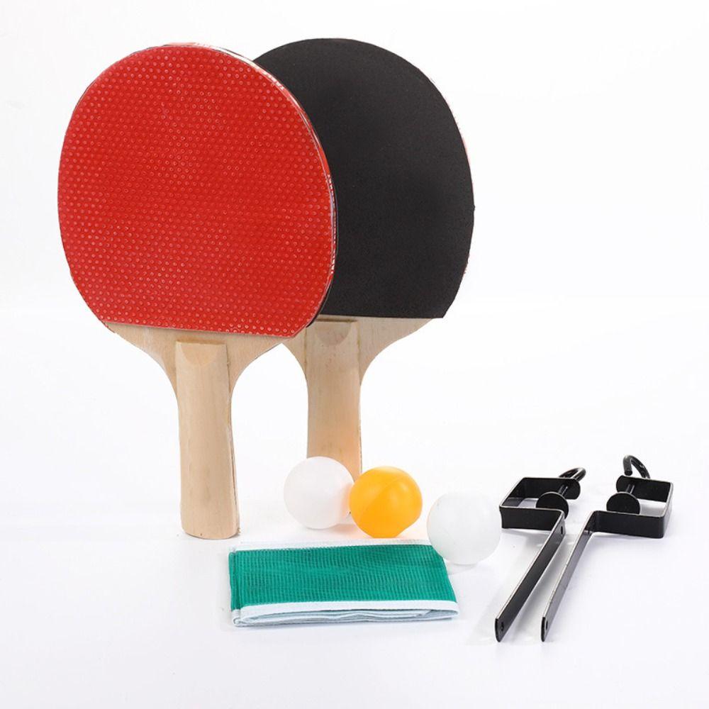 With 3 Balls Table Tennis Set with Mesh Rack Poplar Wood Ping Pong Set Fall Prevention Comfort Handle Ping Pong Supplies
