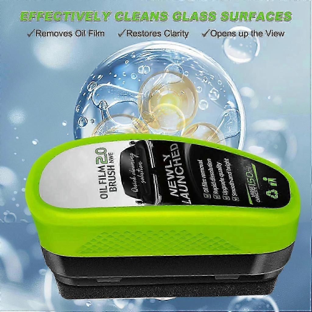2Pcs Upgrade Automotive Oil Film Cleaning Brush, 2025 New 2.0 Green Glass Oil Film Remover for Car