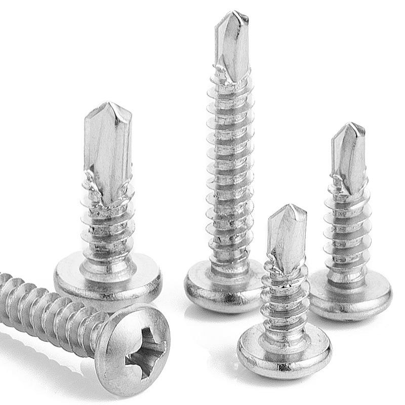 304/410 Stainless Steel Self-Drilling Cross Round Head Screw with Blue and White Zinc Finish
