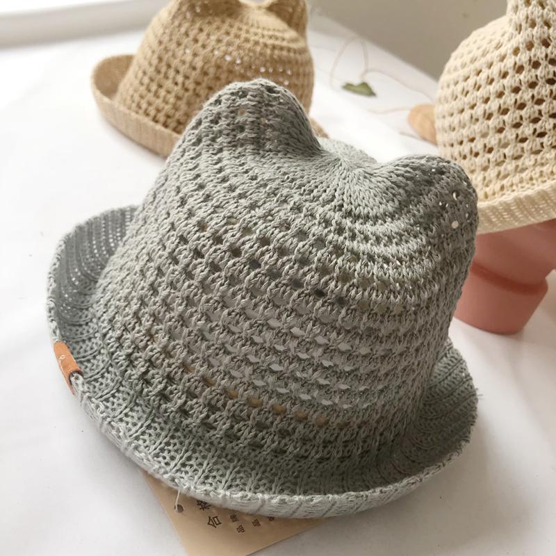 Kids cute Baby Summer Children's cat sunshade hat Beach Hats Straw Hat Boy Girls Cotton Breathable Cap Travel Cap protection