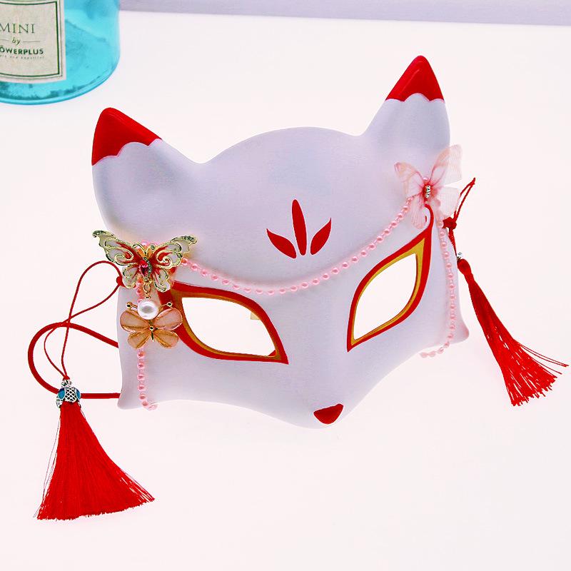 Japanese Style Half-Face Mask: Romantic Fairy Fox with Butterfly Design