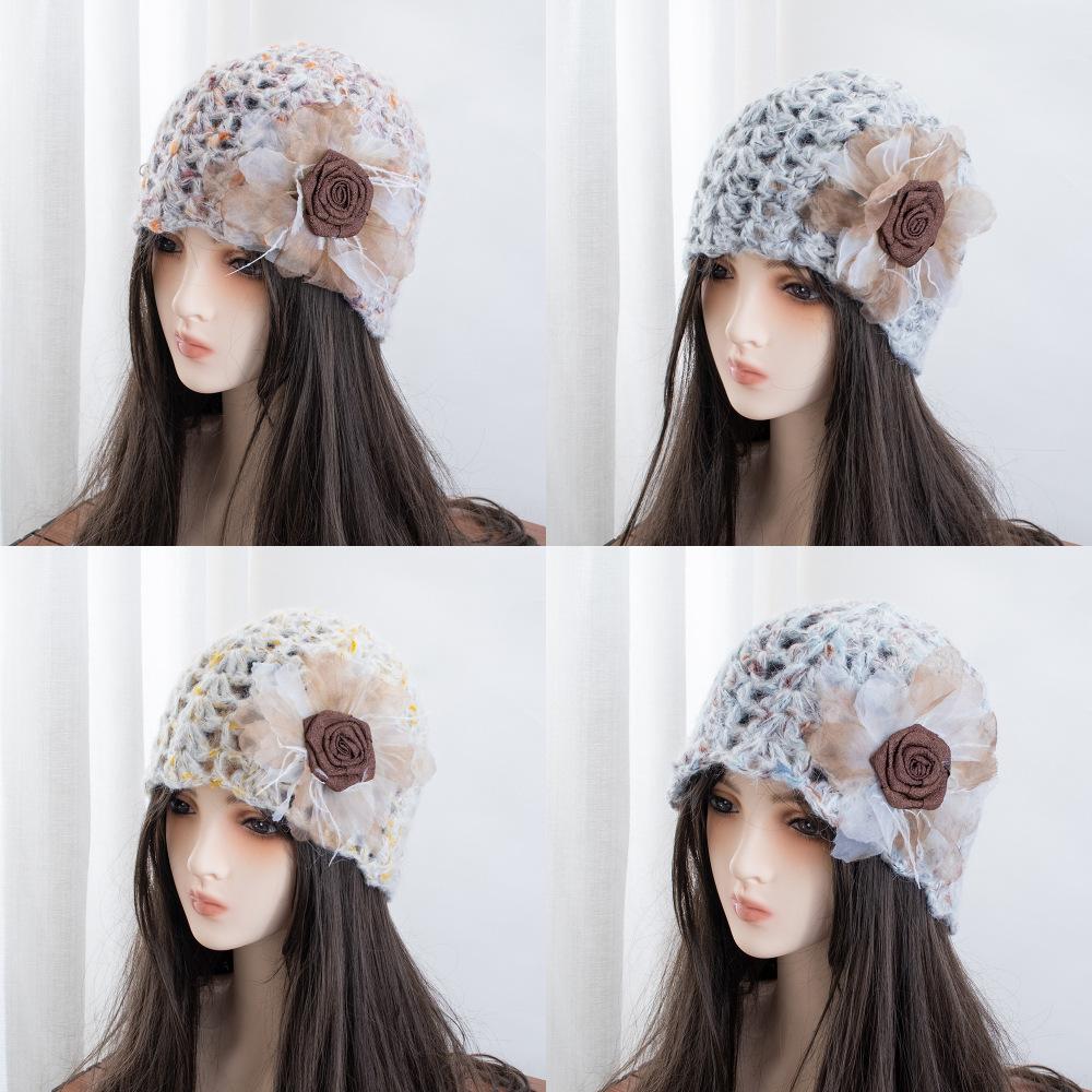 Atmosphere Handwoven Flower Baotou Hat Female Early Autumn Hollow Fairy Wind Sweet Versatile Wool Hat Tide