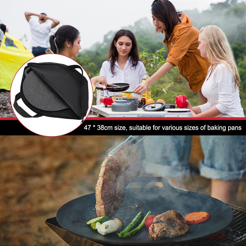 Baking Pan Storage Bag with Handle Wear-Resistant Grilling Pan Pouch Waterproof Skillet Bag 47x38cm Outdoor BBQ Tool for Kitchen