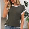 Ladies Summer Short Sleeve O Neck Solid Color Pullover Knitted T Shirt Top