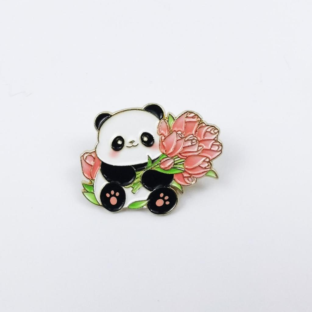 Personalized Cartoon Panda Brooch: Cute Green Bamboo Alloy Pin for Backpack & Clothing Decoration