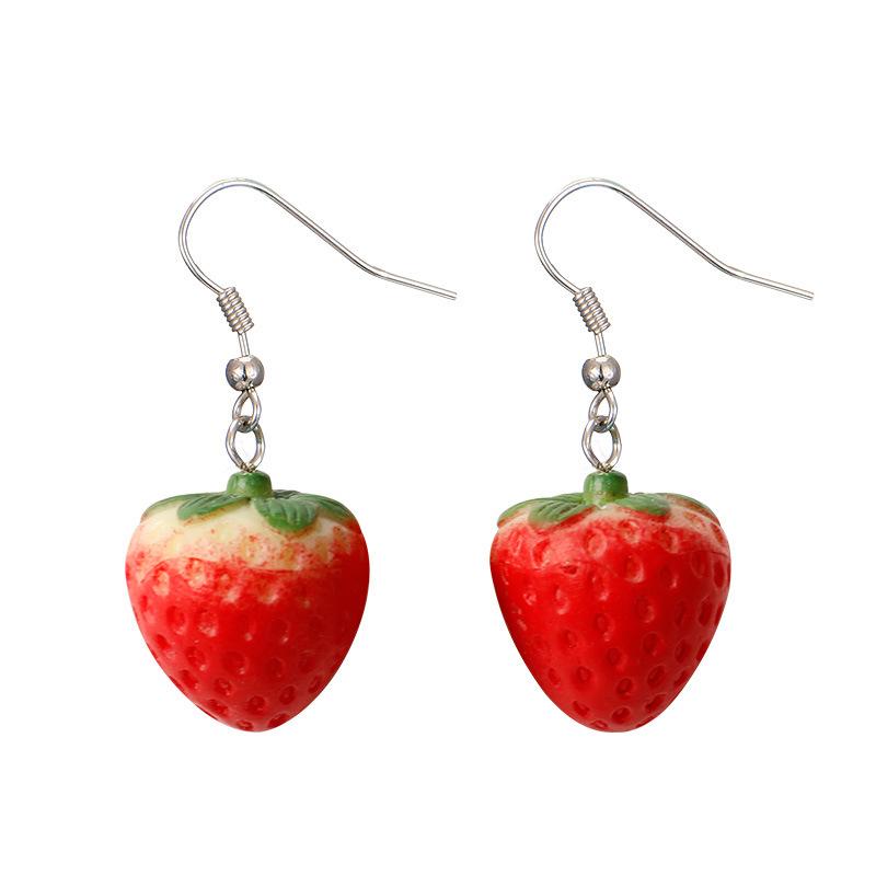 Korean Sweet Strawberry Resin Stud Earrings for Girls – Cute, Simple, No Piercing Needed