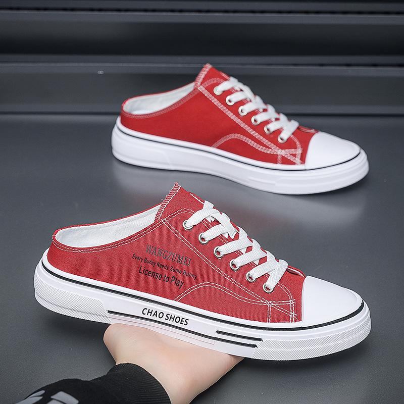 2025 autumn new bag head slippers men's trendy street men's canvas shoes casual shoes half drag men's shoes Hong Kong style