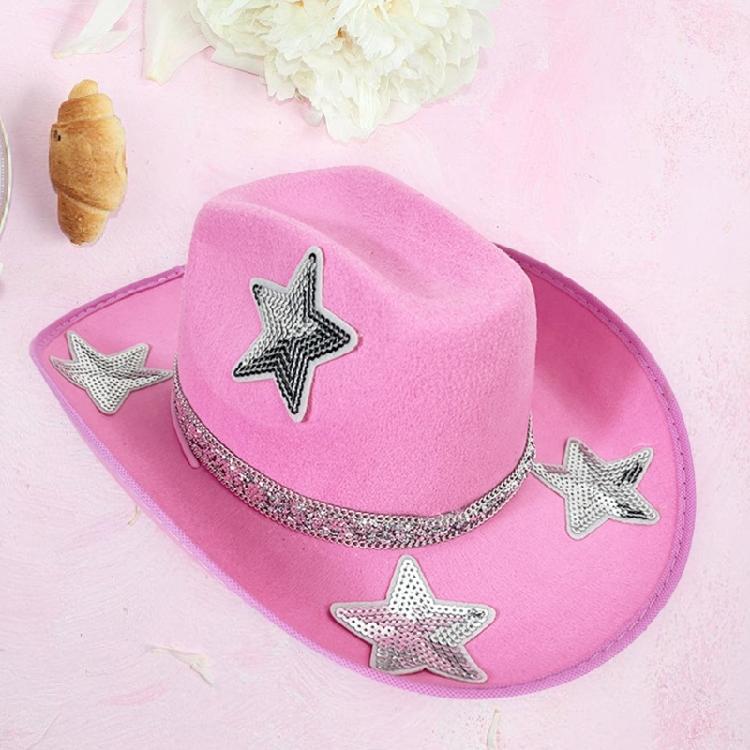 Rhinestones Belt Five Pointed Star Hat for Women Cosplay Costume Hat Bachelorette Party Headwear Wedding Western Hat