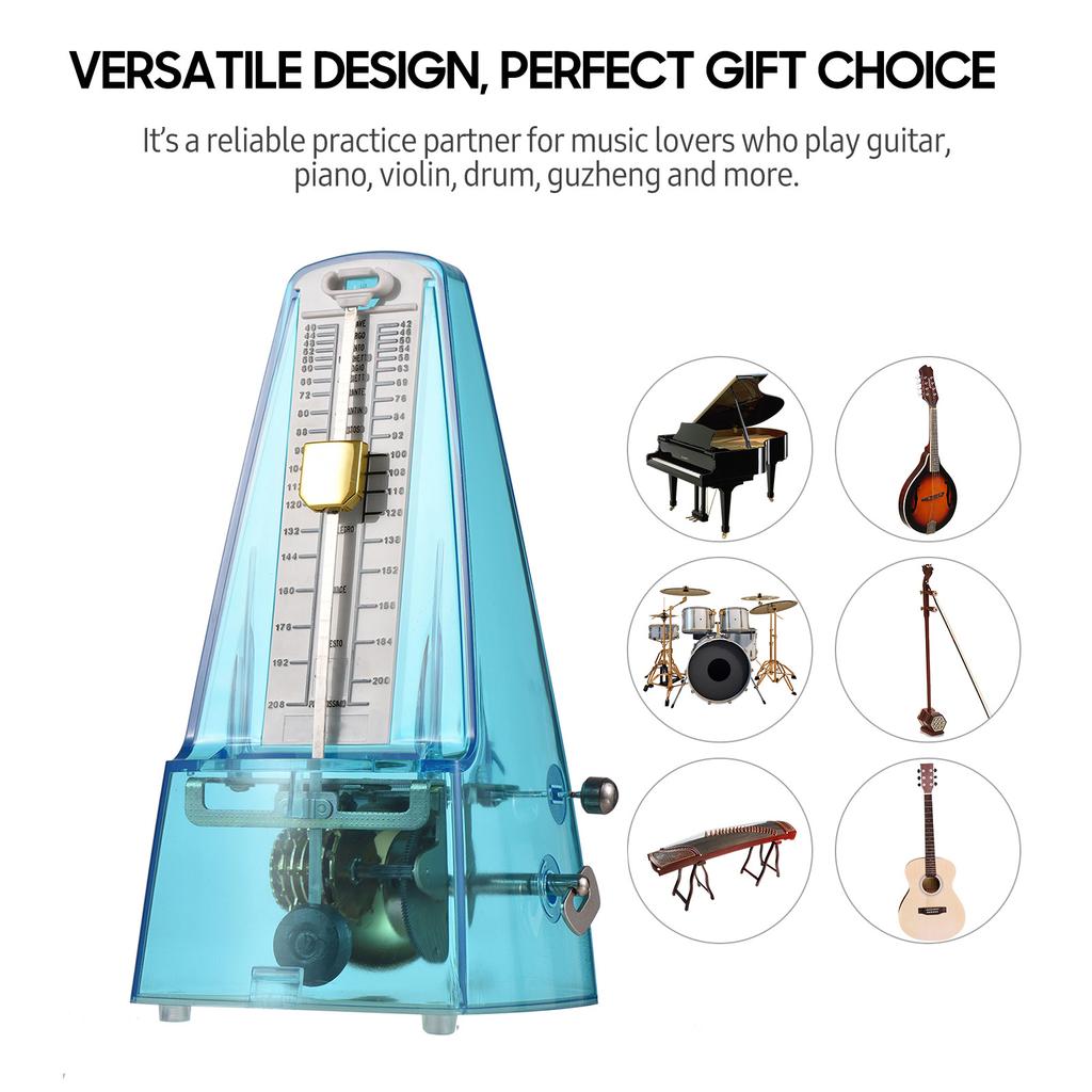Transparent Mechanical Metronome with Bell Universal Wind up Metronome with Loud Sound Beat Selection Speed Control for