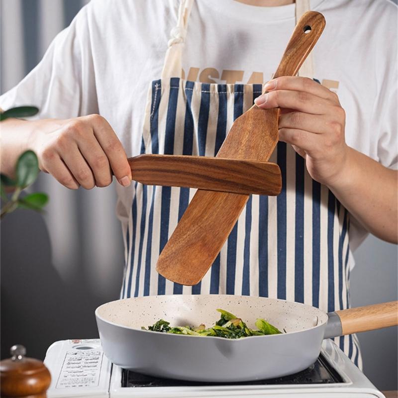 2 Piece Skinny Spurtle for Sourdough Starter, Mixing, Reaching Bottom of Jar, Dough Whisk, Wooden Spatula Kitchen Tool
