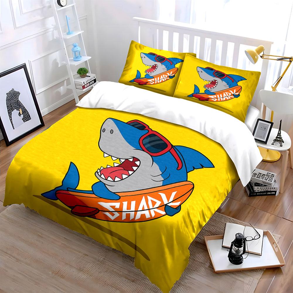 Cool Shark with Surfboard Design Bedding Duvet Cover Set Duvet Cover Pillowcases (1*Duvet Cover 2*Pillowcases, Without Duvet Insert)