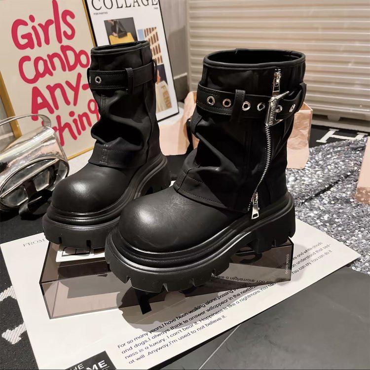 Women's Brown Retro British-Style Slimming Martin Boots, Knee-High, Thick Sole, Autumn 2025 Collection.