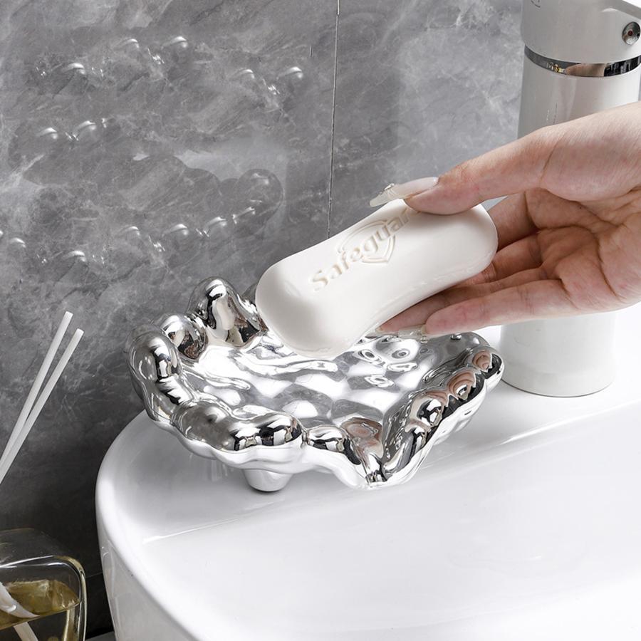 Quick DrainGolden/Silver Color Soap Dish Washbasin Countertop Storage Tray Washroom Accessories