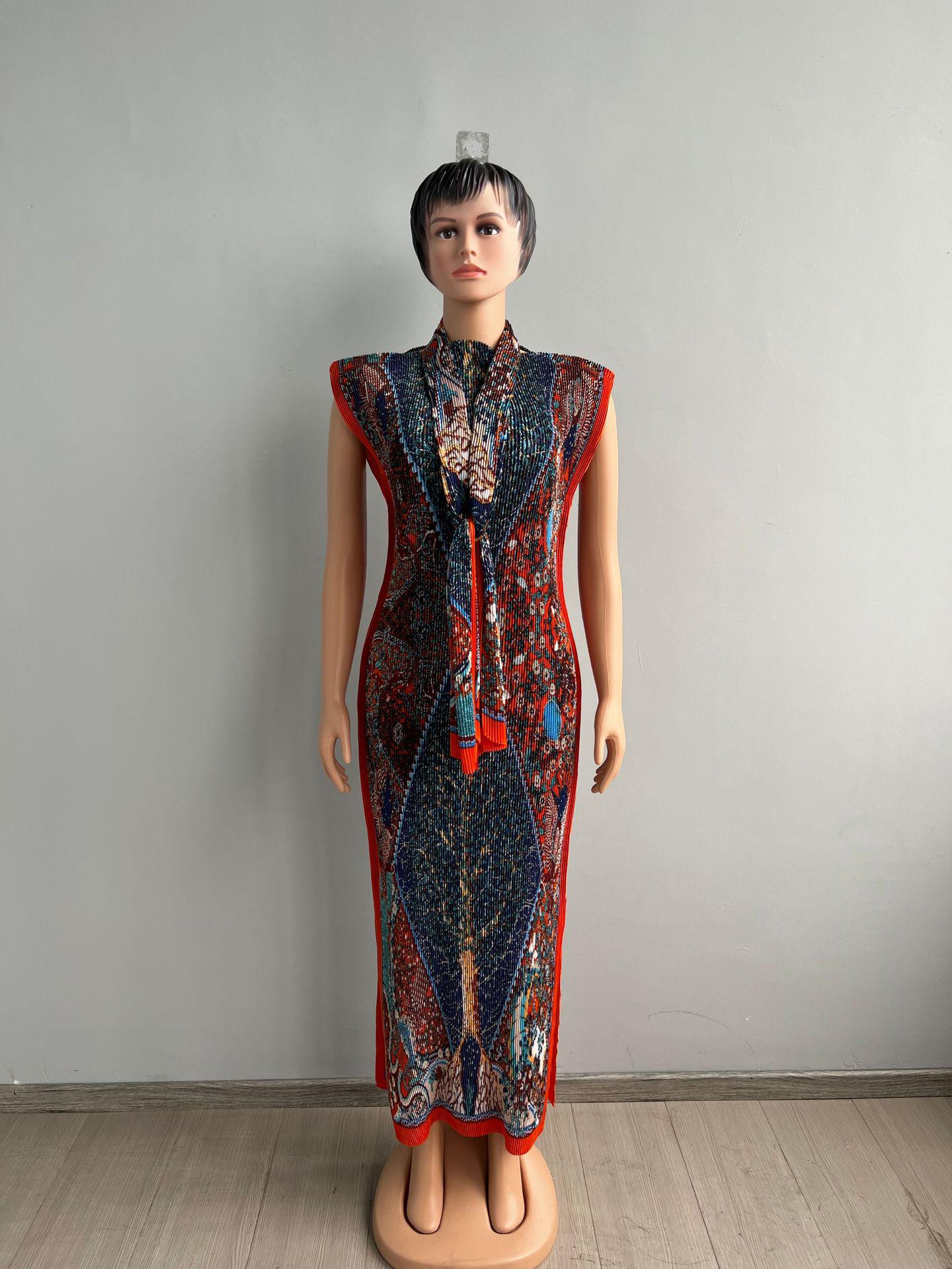 

Miyake Pleats Plus Size European-Style Slimming Printed Dress One Size